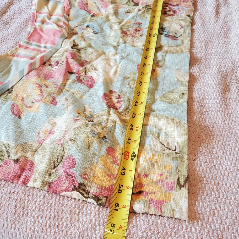 Waverly‎ Floral Scalloped Valance Blue Pink Linen Cotton 51x18 Cottagecore